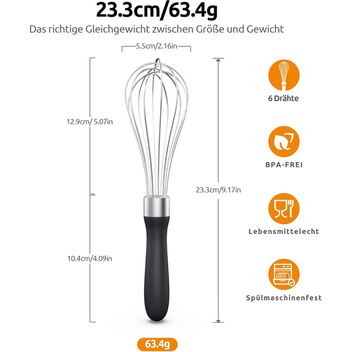 Міксер кухонний U-Taste зі сталі 18/10, 30 см, 12 гнучких дротів, силіконовий грип, для тіста та соусів