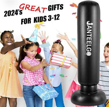 Надувний боксерський мішок для дітей JanTeelGO 150 см з боксерськими рукавичками. Ідеально для карате, тхеквондо, MMA. Подарунок для хлопчиків та дівчаток 3-12 років