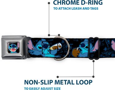 Нашийник для собак Buckle-Down з пряжкою - чорний/синій, 1 дюйм, для шиї 38-66 см - великий