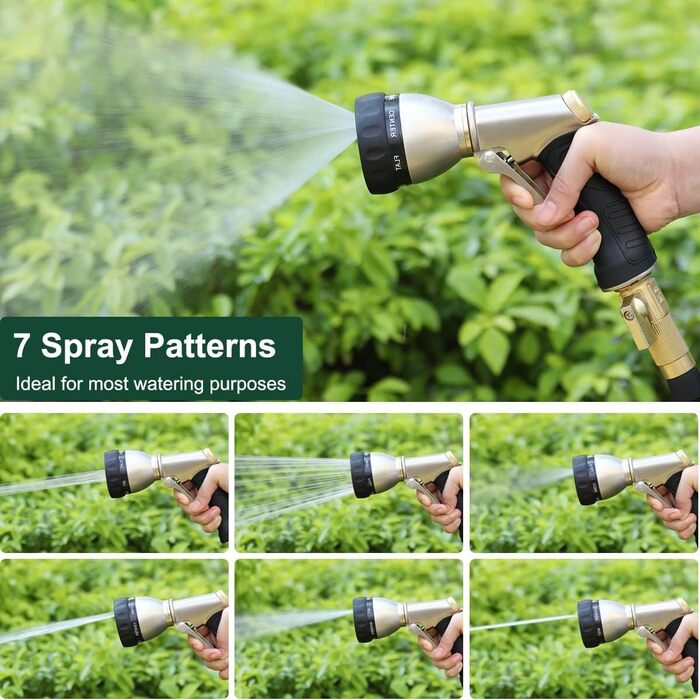 FANHAO Metal Garden Handheld Shower Head, High-Quality and Robust, 7-Function Garden Spray Gun for Garden, Car Washing, and Home Use, Multifunctional Watering Nozzle