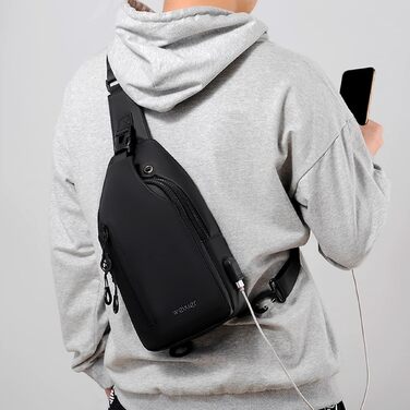 Чоловіча сумка-слінг через плече Crossbody: водонепроникна нагрудна сумка для прогулянок, їзди на велосипеді та роботи (Чорна)