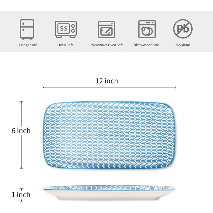 Керамічні сервіровочні тарілки Selamica, набір 6 шт, 24 x 14 x 2.5 см (різні кольори)