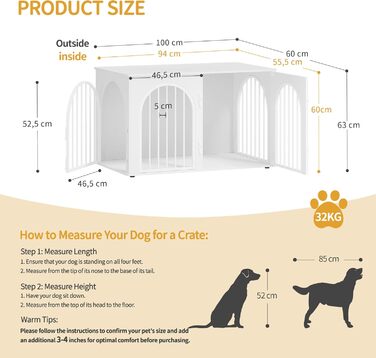 Клітка для собак Hzuaneri, 100 см, 3 двері, сучасний дизайн, для дому, висока міцність, 100 x 60 x 63 см, DFC84101B (білий)