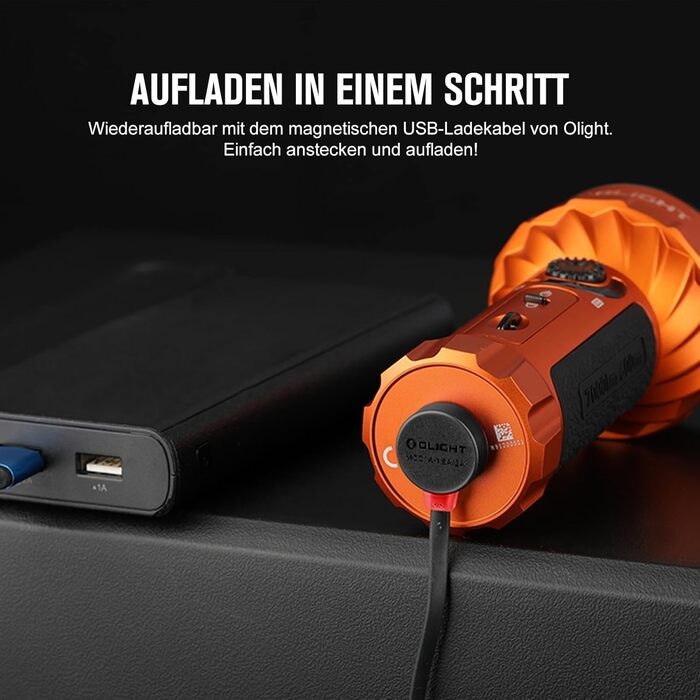 OLIGHT Marauder Mini LED ліхтар Super Hell 7000 Lumen, 600 метрів, перезаряджуваний, з прожектором та світловим потоком, 3 кольори LED, датчик відстані, для активного відпочинку (Orange)