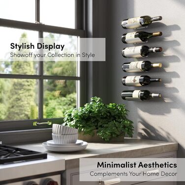 XYMPO Wall-Mounted Wine Rack Set, 6-Piece Aluminum Bottle Holders with Non-Slip Cork Pads for Secure Storage