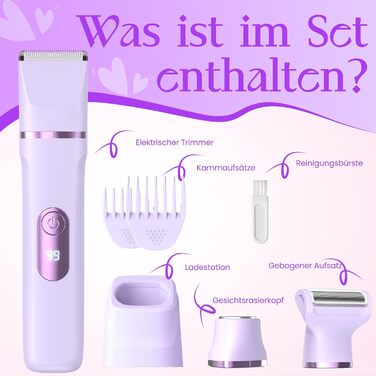 Електричний жіночий тример 3-в-1 для тіла та інтимної зони з LED-дисплеєм, USB-зарядка, IPX7, фіолетовий