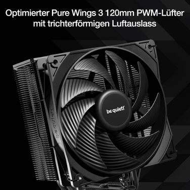 be quiet! Pure Rock 3 Black - повітряний кулер для ПК з високою продуктивністю, 4 теплові трубки HDT, вентилятор Pure Wings 3 120mm PWM, встановлена монтажна планка