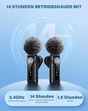 Беспроводной петличный микрофон для iPhone, iPad, Android - миниатюрный клип-микрофон с шумоподавлением, авто-подключением, функцией отключения звука и реверберацией, идеально подходит для видеоблогинга, видеосъемки, TikTok