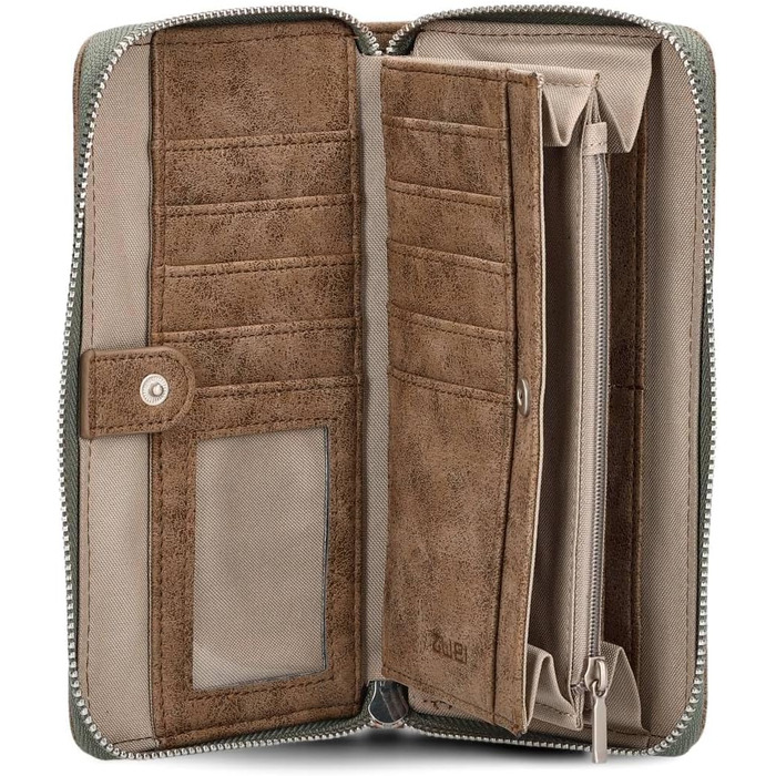 Two large women's wallets/purses O.Wallet OW2 brown vintage-style wallet, wallet with all-around zipper, 15 card slots, 2 bill compartments, coin pocket & viewing window