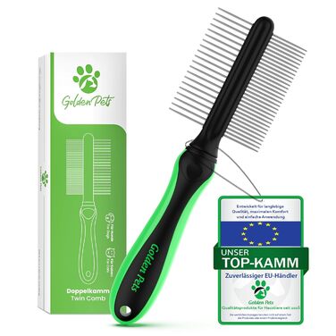 Гребінець для вичісування шерсті TESTURTEIL - для собак та котів середньої та довгої шерсті. Підходить для малих та великих тварин. Легке очищення + E-Book (подвійний гребінець)