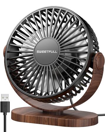 USB вентилятор SWEETFULL, мінівентилятор настільний безшумний, 3 швидкості, компактний охолоджувач для офісу, дому та подорожей, чорний