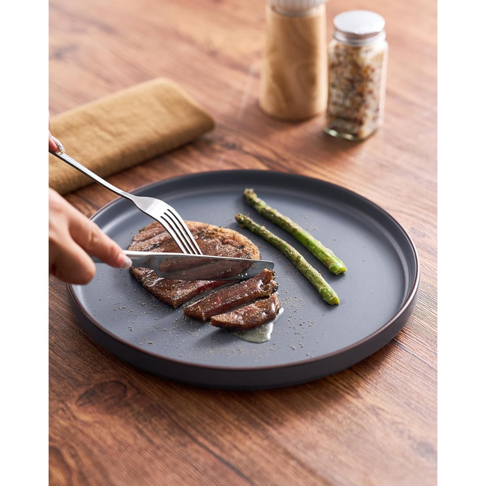 Набір посуду Mercury, 12 предметів: тарілки для 4 осіб (тарілки для їжі, десертні тарілки, миски для каші), з каменю, підходить для мікрохвильової печі та миття в посудомийній машині, колір: вугільно-сірий