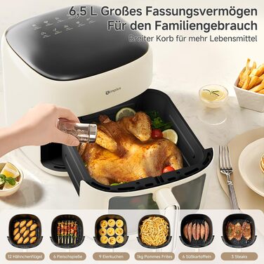 Аерофритюрниця SIMPLUS Airfryer XL 6.5 л з вікном та сенсорним керуванням, 1500 Вт, 10 програм, антипригарне покриття