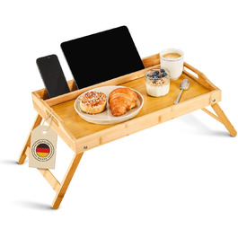 Бамбуковий приліжкові столики Blumtal з ніжками для планшетів/телефонів - столики для сніданку в ліжко - складаний приліжкові столики 50 x 30 x 6 см - сервірувальне піднос з ніжками - стабільний приліжкові столики з натурального дерева