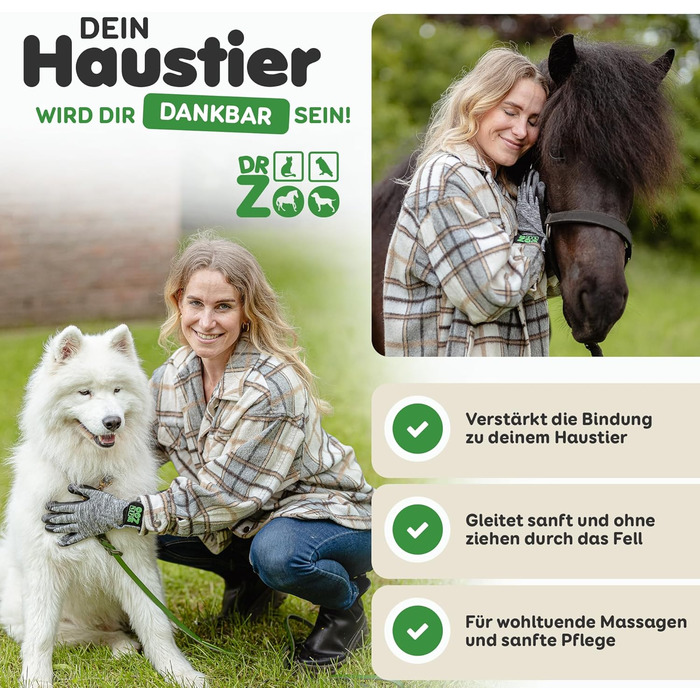 Рукавичка для грумінгу тварин DR Zoo (1 шт, M) - для котів, собак, коней - рукавичка для видалення шерсті, щітка-рукавичка