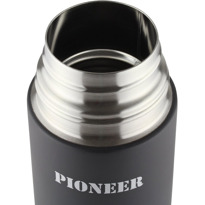 Pioneer Stainless Steel Insulated Flask with Button Lid & Drinking Cup - 1.0L Double-Walled Vacuum Insulation - Keeps Hot for 8 Hours, Cold for 24 Hours - Leakproof, BPA-Free - Black, 1000ml