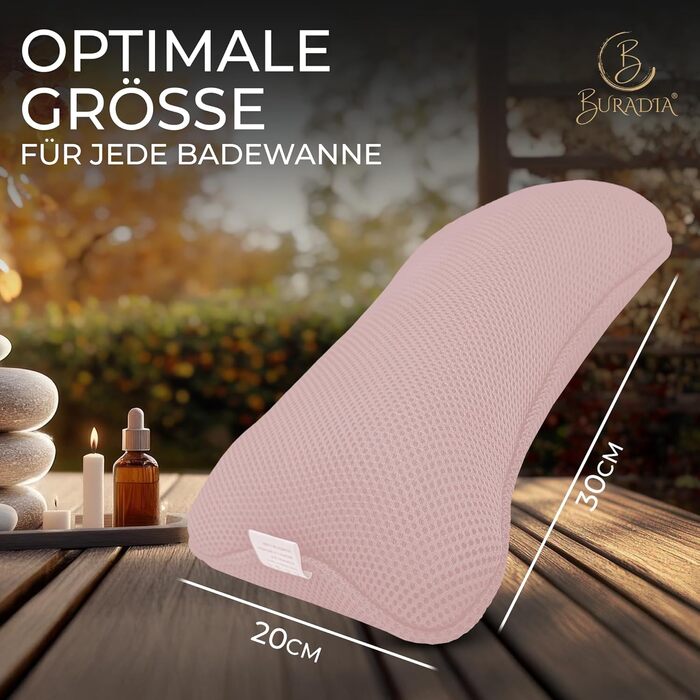 Подушка для ванни з сіткою для прання - Максимальний комфорт та релаксація з технологією Air Mesh. Подушка для ванни з 4 міцними присосками. Підтримка шиї та голови (рожева)