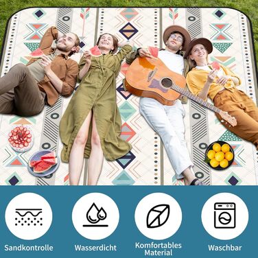 Плед для пікніка Hysagtek 200x200 см, водонепроникний, великий пляжний плед в стилі бохо для відпочинку на природі, кемпінгу, парку