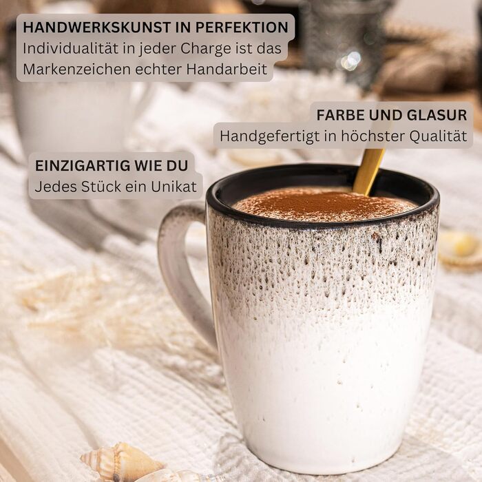 Набір кавових чашок SÄNGER Sansibar (6 шт.) з порцеляни, 430 мл, сірий колір, для кави та чаю, стійкий до миття в посудомийній машині та нагрівання в мікрохвильовій печі