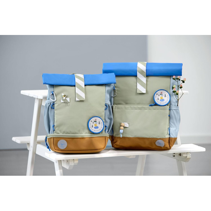 Дитячий рюкзак LÄSSIG з нагрудним ременем, 12 літрів, водонепроникний, Rolltop, зелений/блакитний