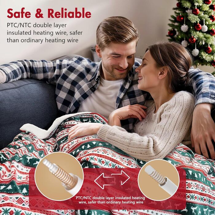 Електрична гріюча ковдра PRANITE 200x180 см з Sherpa-фланелі, 6 режимів нагріву, таймер, захист від перегріву, червона