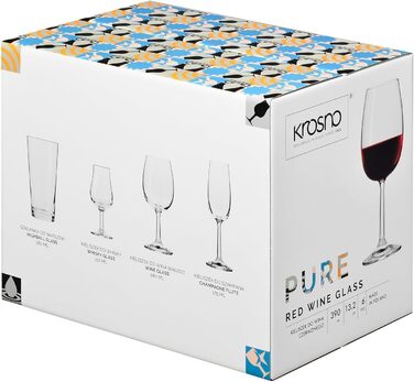 Набір келихів для вина Krosno Rotwein 6 шт. 350 мл - склянка для червоного вина, безпечне скло, для дому, ресторану, вечірки