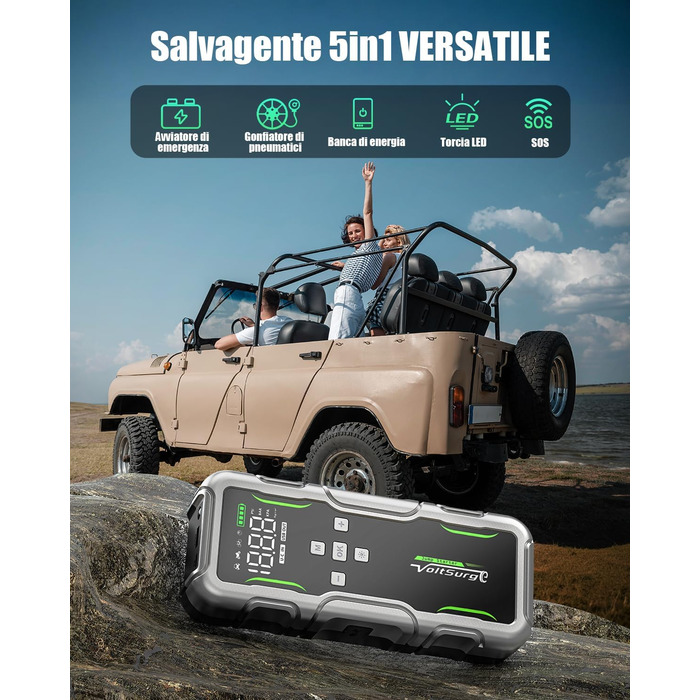 Powerbank VoltSurge 7000A з компресором та функцією запуску двигуна, 160PSI, для автомобілів (бензин та дизель до 10л), 12V, з LED-ліхтариком