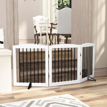 Захисний бар'єр для собак, сітка-перегородка для дому без свердління, металева та дерев'яна, складна, біла, 4 панелі