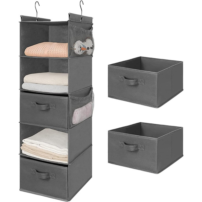 Органайзер для шафи MAX Houser з 5 полицями, навісний, економія місця, з 4 кишенями збоку, складний, бежевий