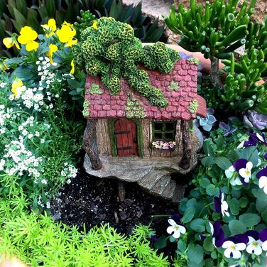 PRETMANN's Fairy Garden House - large fairy tree house with a door that opens - 22.9 cm high - fairy garden accessories