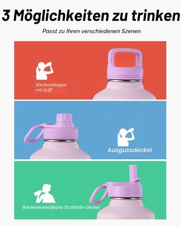 Термофляга Coolflask 2Л зі сталі з трубою та 3 кришками, вакуумна ізольована пляшка для води для спорту та подорожей, Starry Indigo Black (Рожевий, 1893 мл)