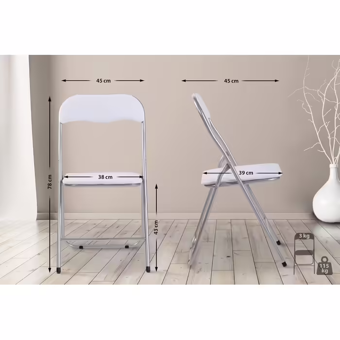 CLP Folding Chair Felix I Padded Folding Chair with Faux Leather Upholstery, Color: (White/Silver)