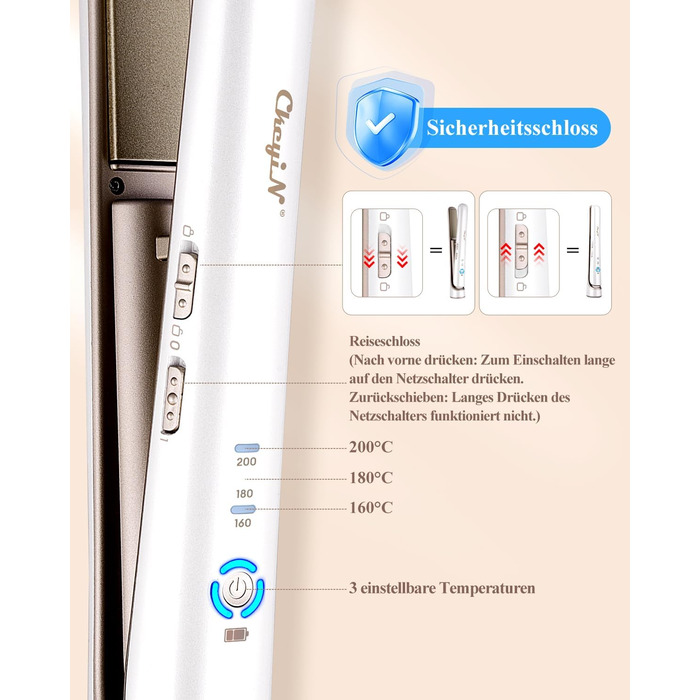 CkeyiN Бездротовий випрямляч для волосся, 2-в-1 випрямляч та завивка, міні-подорожний, керамічний, USB, білий