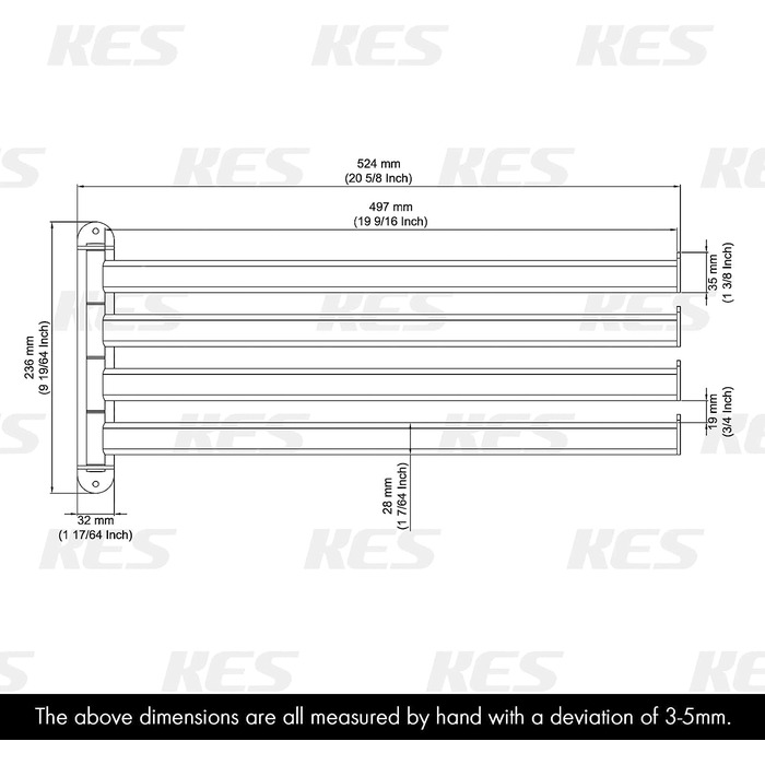 KES Towel Rail Swivel Towel Bar 4 Arms Bathroom Stainless Steel SUS304 Towel Holder 50CM 180° Rotation Brushed, A2104S4L50-2 4 Arms, 50CM Brushed