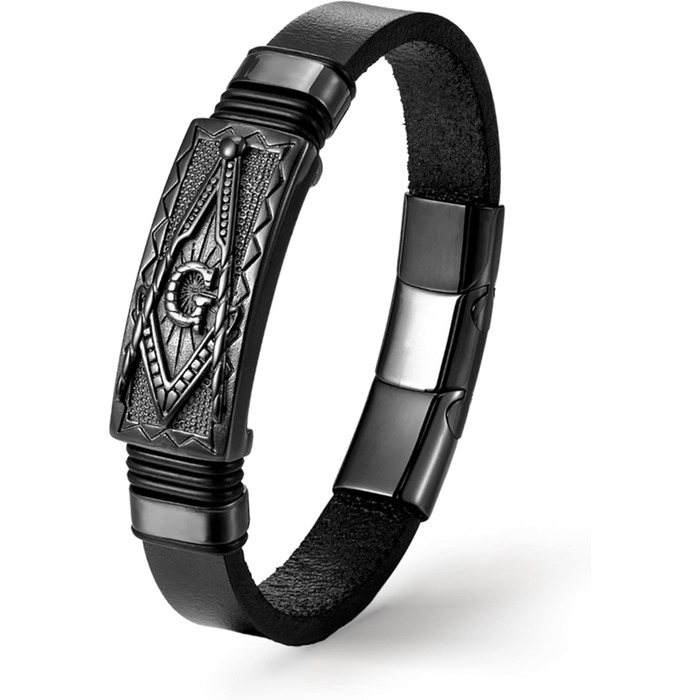 Чоловічий шкіряний браслет UNIQAL 'Premium Style' з нержавіючої сталі, чорний, 19 см | Безкоштовна подарункова коробка