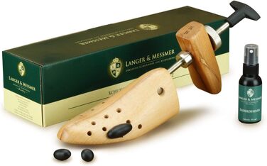 Langer & Messmer Shoe Stretcher for Men against tight shoes or boots - made from solid beechwood and metal mechanics - expands in width and length incl. leather stretching spray 50ml
