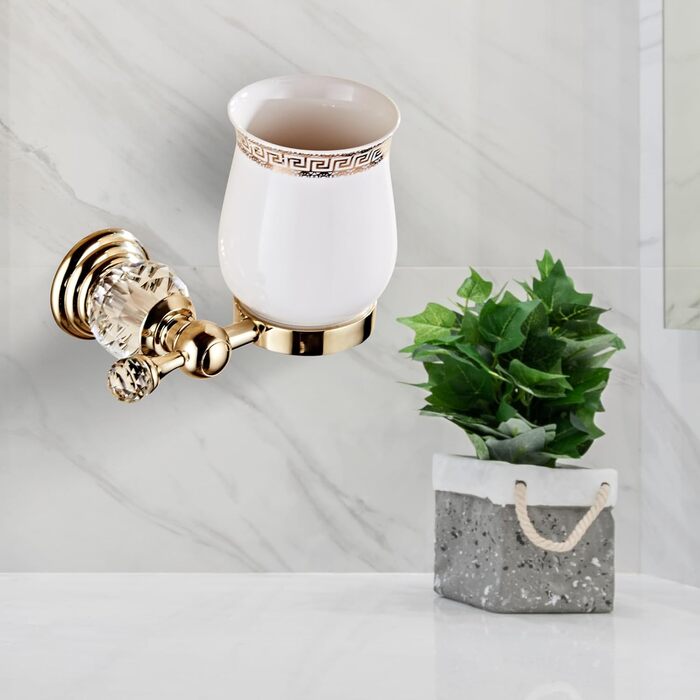 Golden Bathroom Toothbrush Holder, Gold Crystals, Bathroom Hardware