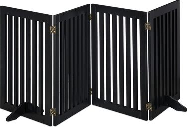 Relaxdays Adjustable Folding Pet Gate - 4 Panel, Black MDF - 92 x 206.5 cm