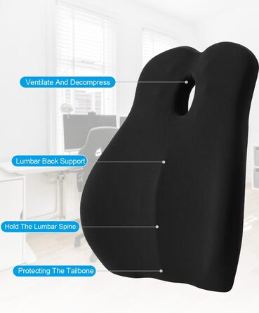 Ергономічна подушка для спини з піни Memory Foam для офісного крісла та дивана, чорний колір (Yoga)