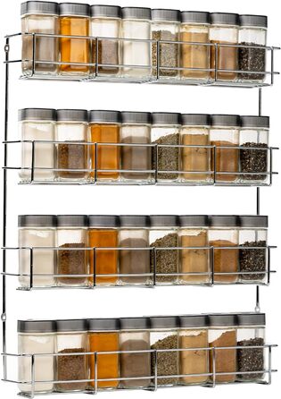 Copa 4-Tier Spice Rack Chrome - Hanging Spice Rack - Wall Spice Rack for 4 x 8 Spice Jars (without jars) - Hanging Spice Stand - Spice Rack for Kitchen Cabinet – Space-Saving Kitchen Shelf