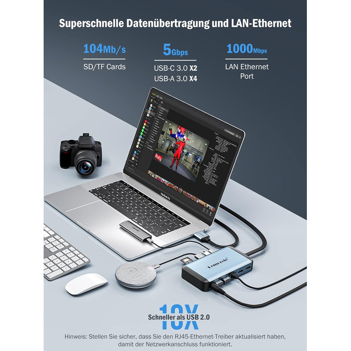 Док-станція USB-C 12 в 1: 3 монітори, HDMI, VGA, Ethernet, USB 3.0, PD 100W, SD/TF, AUX для Windows/Mac/Dell/HP