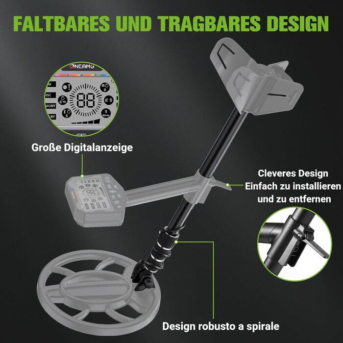 Металодетектор професійний, для дорослих та дітей, водонепроникний IP68 з точним визначенням місця знахідки, 5 режимів, комплект з навушниками, лопаткою та рюкзаком