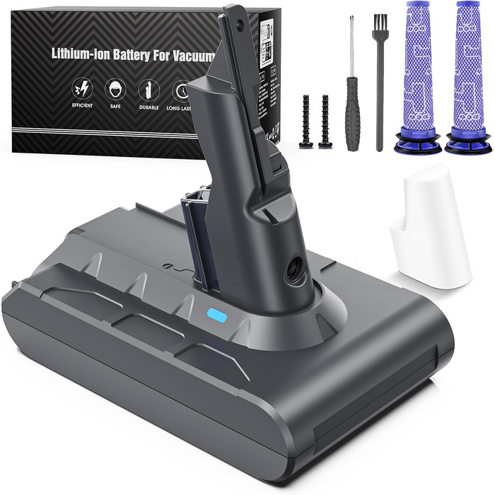 Запасний акумулятор 6500mAh для пилососів Dyson V6, DC58, DC59, DC61, DC72, DC74, SV03, SV05, SV06, SV07, SV09 + 2 фільтри