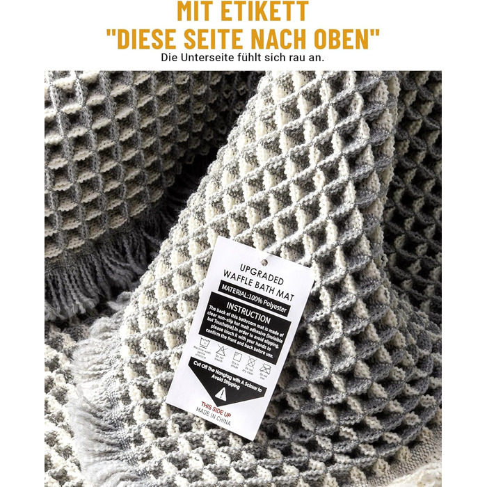 Boho Bathroom Rug Set - Non-Slip Bath Mats (2-Piece) - Washable Shower Rugs for Bathroom, Bedroom, Living Room - 51x120cm + 41x61cm (Gray & White)