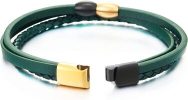Чоловічий/Жіночий плетений браслет COOLSTEELANDBEYOND з натуральної шкіри, багатошаровий, темно-синій, з нержавіючою сталлю та магнітною застібкою