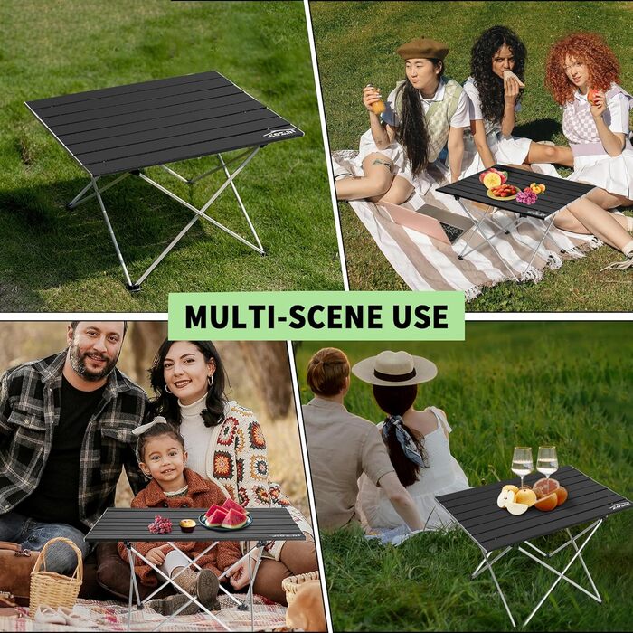 Складний кемпінговий стіл алюмінієвий портативний для пікніка та пляжу, чорний (S)