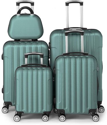 Набір валіз LEADZM 5 шт. з косметичкою, жорсткий ролер ABS з телескопічною ручкою, ручна поклажа (Турквіс)
