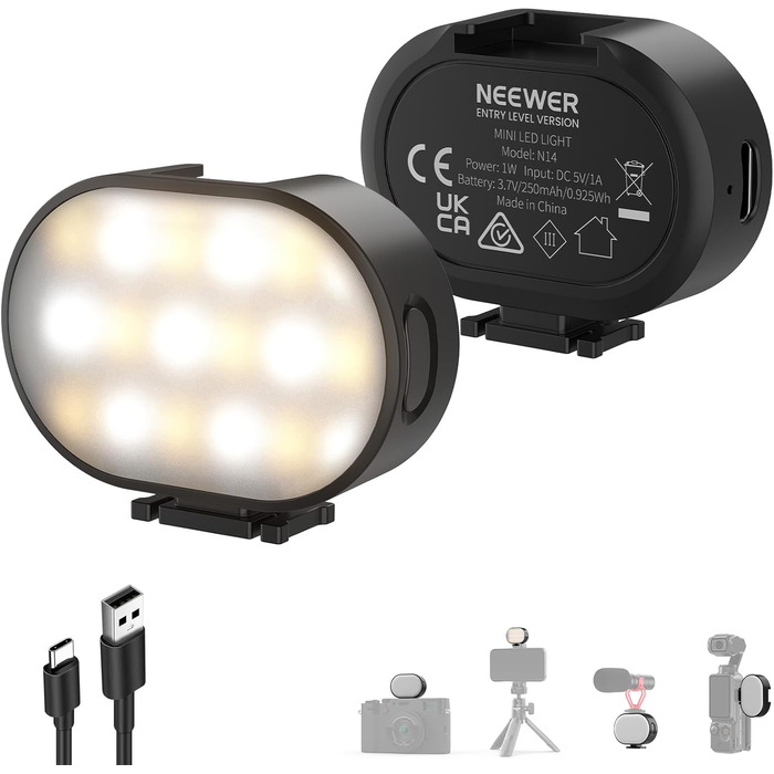 NEEWER RGB LED панель для відеозйомки, 8W, 2700K–7500K, портативна, з регулюванням кольору, CRI 97, 4000mAh, металева, для DSLR, стрімінгу, відеозйомки