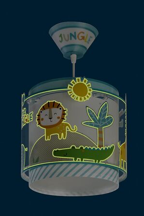Dalber Children's Lamp Pendant Light Hanging Lamp My Little Jungle Jungle Animals Lions Elephants Giraffes Crocodile, Colorful