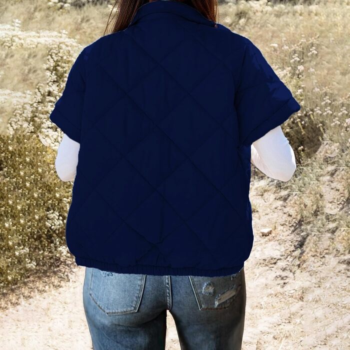 Жіноча степвеста, еко-шкіра, зі стійким коміром, без рукавів, на блискавці, осінь-зима, стильна верхня одяг (XL, темно-синій)